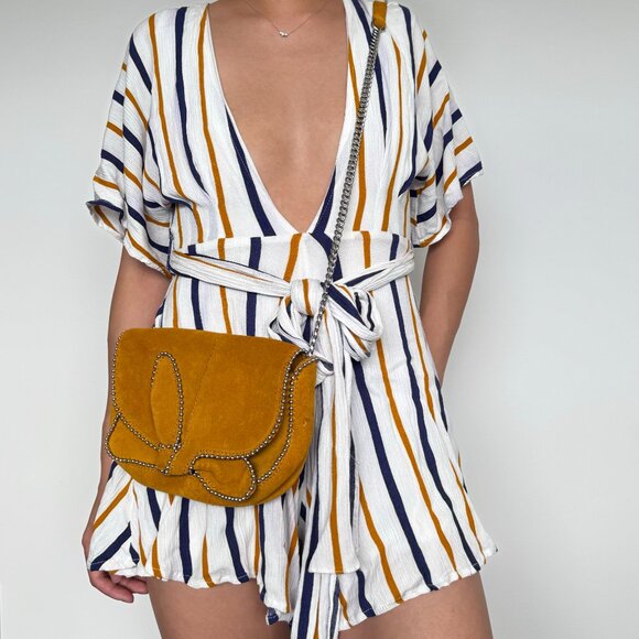 Summer Jumpsuit One piece Shorts with Vertical Colored Design Open front - Picture 6 of 10